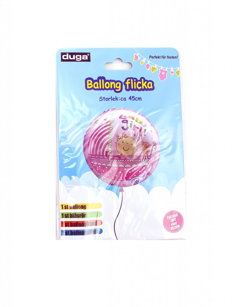 Baby Girl folieballong med snöre och pinne