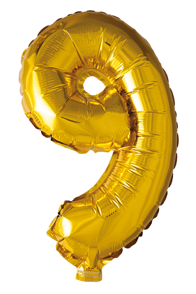 Folieballong siffror 9 i guld 41cm