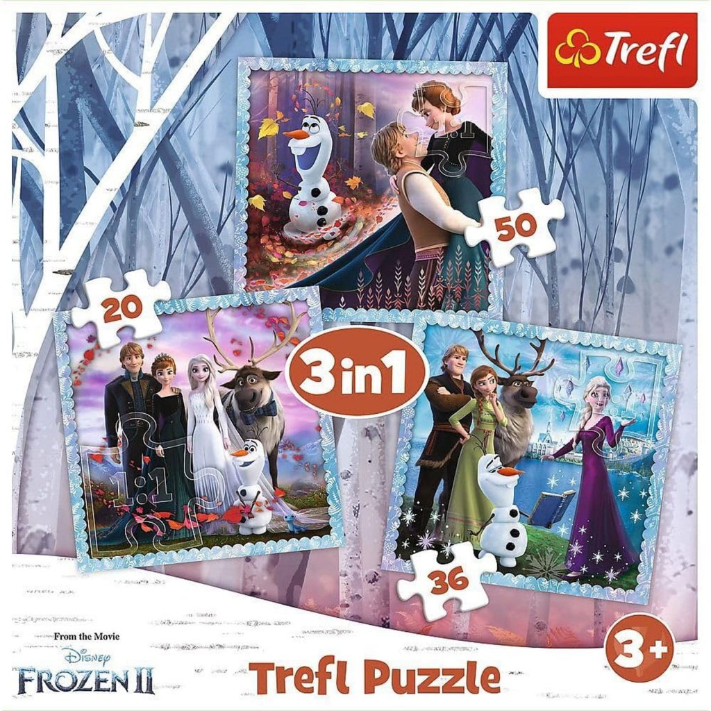 3-i-1 Børnepuslespil Disney Frozen (20, 36, 50 brikker)