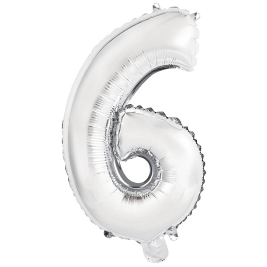 Folieballong siffror 6 i Silver 75cm
