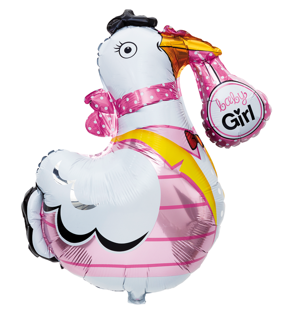Folieballong Storken Rosa, 78 cm