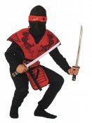 Rød ninja maskerade kostume 120cm 4-6 år