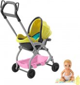 Barbie Skipper Babysitter baby med gul klapvogn
