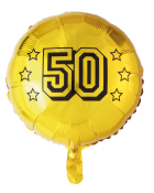 Folie ballon, 50, runde, guld 46 cm
