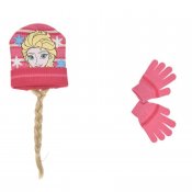 Disney Frost hat med handsker og hår fletning pink