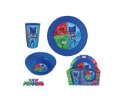 Pyjamas helte, 3 dele plastplade, glas og skål