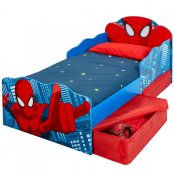 Spiderman seng med opbevaring og indbygget natlys