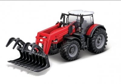 Legetøjstraktor med frontlæsser med gribe - Massey Ferguson 8740S - Burago