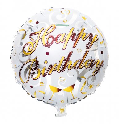 Folie ballon, Happy Birthday, guld, 44 cm