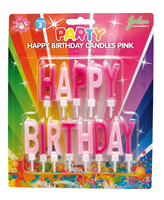 Pink fødselsdag stearinlys med tekst Tillykke med fødselsdagen, 13 pcs