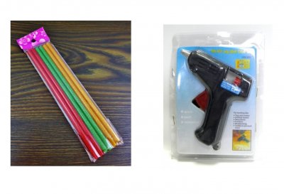 Limpistol med multi-farvede limstifter / smelteklæbere i 6 pack, 7 mm x 195 mm
