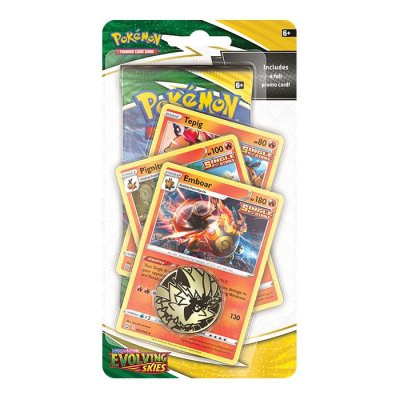 Pokémon Emboar Pignite Tepig Premium Checklane Blister Booster Samlekort Sword & Shield Evolving Skies