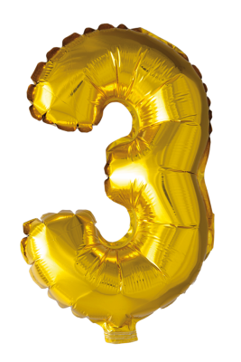 Folieballon nummer 3 i guld 102 cm