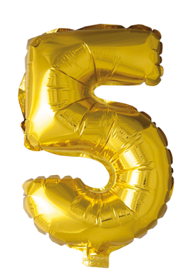 Folieballon nummer 5 i guld 102 cm