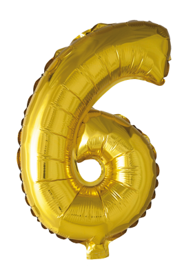 Folieballon nummer 6 i guld 86cm
