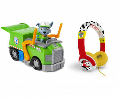 Paw Patrol Rocky med køretøj og hovedtelefoner