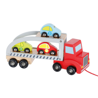 Jouéco træ legetøj - biltransport med 3 små biler