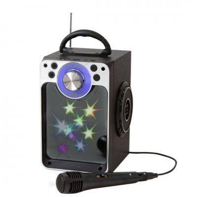 Karaokemaskine med lyseffekter, mikrofon og Bluetooth (sort)