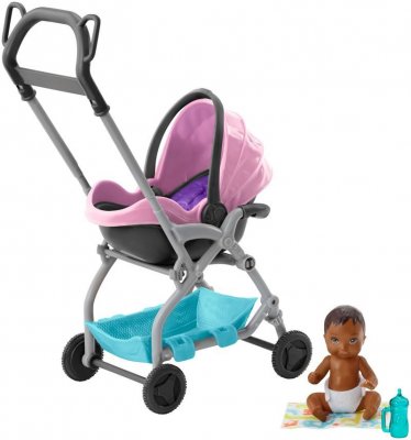 Barbie Skipper Babysitter med lyserød klapvogn