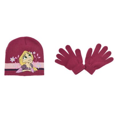 Disney Rapunzel hue og handsker mørk pink